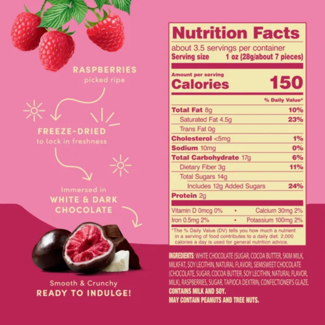 Tru Fru Freeze-Dried Fresh Raspberries with White and Dark Chocolate - 3.4oz