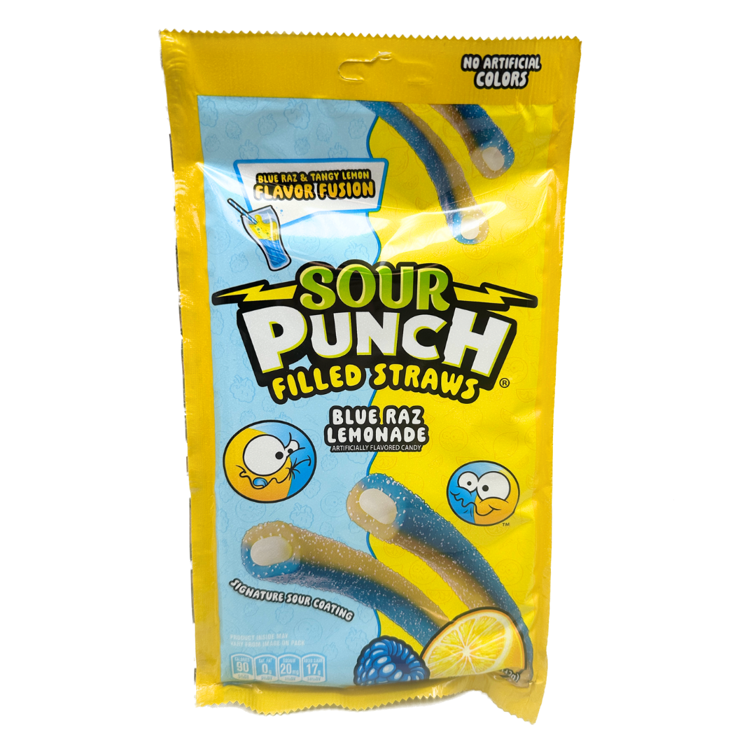 Sour Punch Blue Raz Lemonade Filled Straws - 5oz