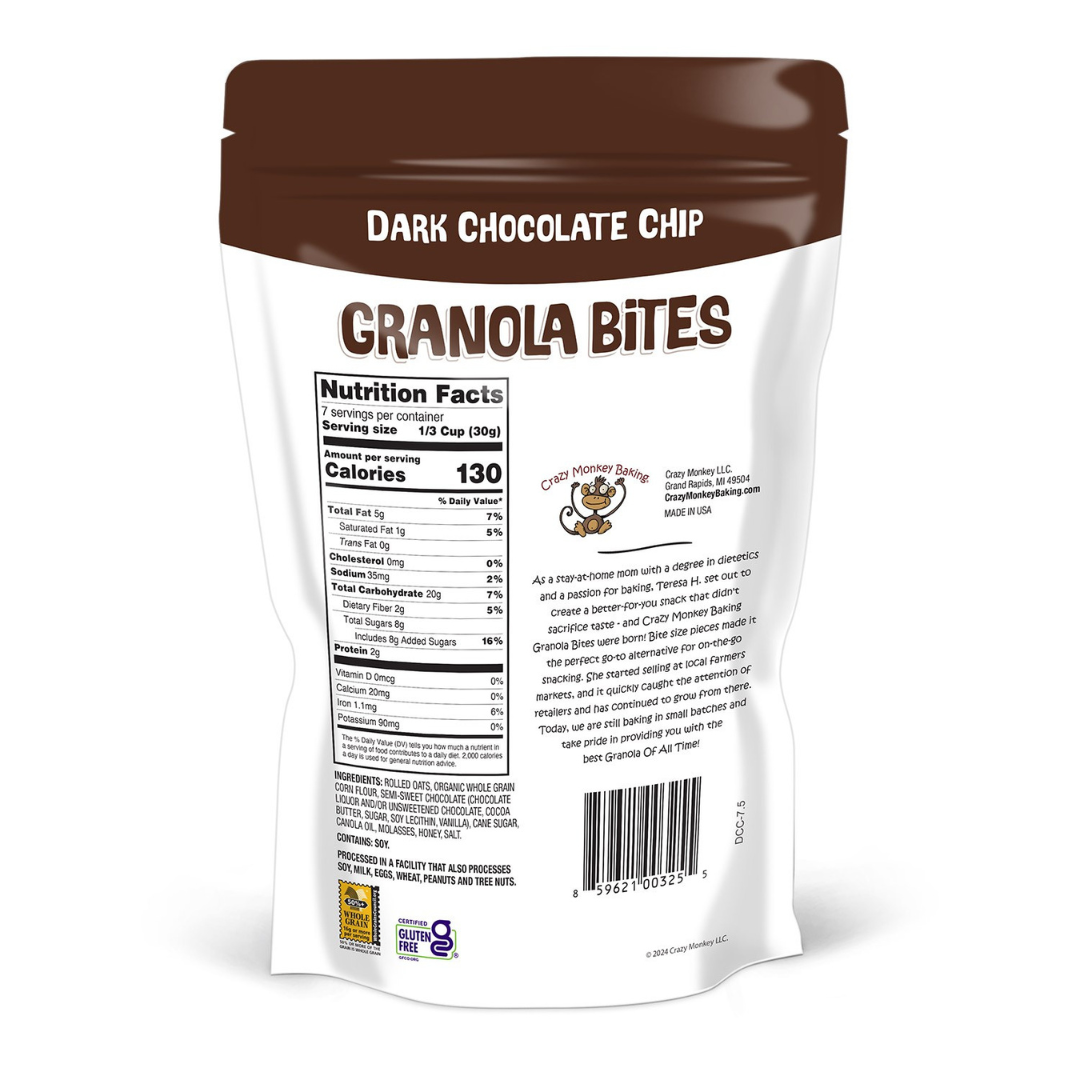 Crazy Monkey Baking Dark Chocolate Chip Granola Bites - 7.5oz