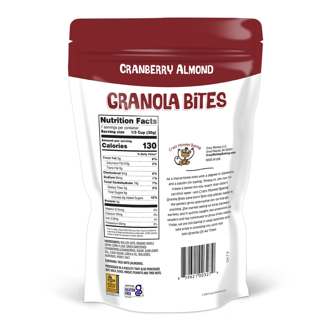 Crazy Monkey Baking Cranberry Almond Granola Bites - 7.5oz