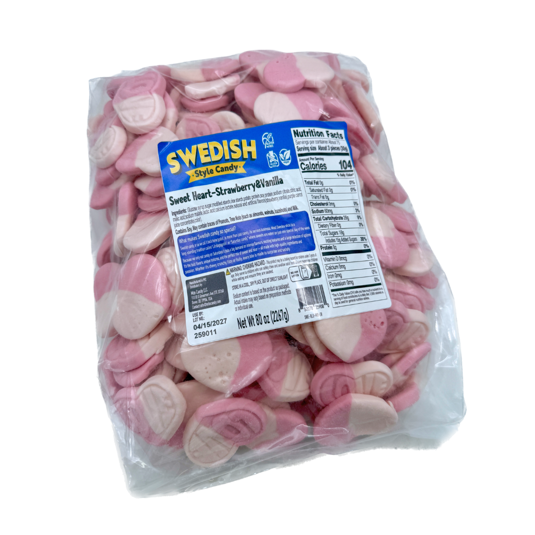 Swedish Style Strawberry and Vanilla Gummy Hearts - 5lb