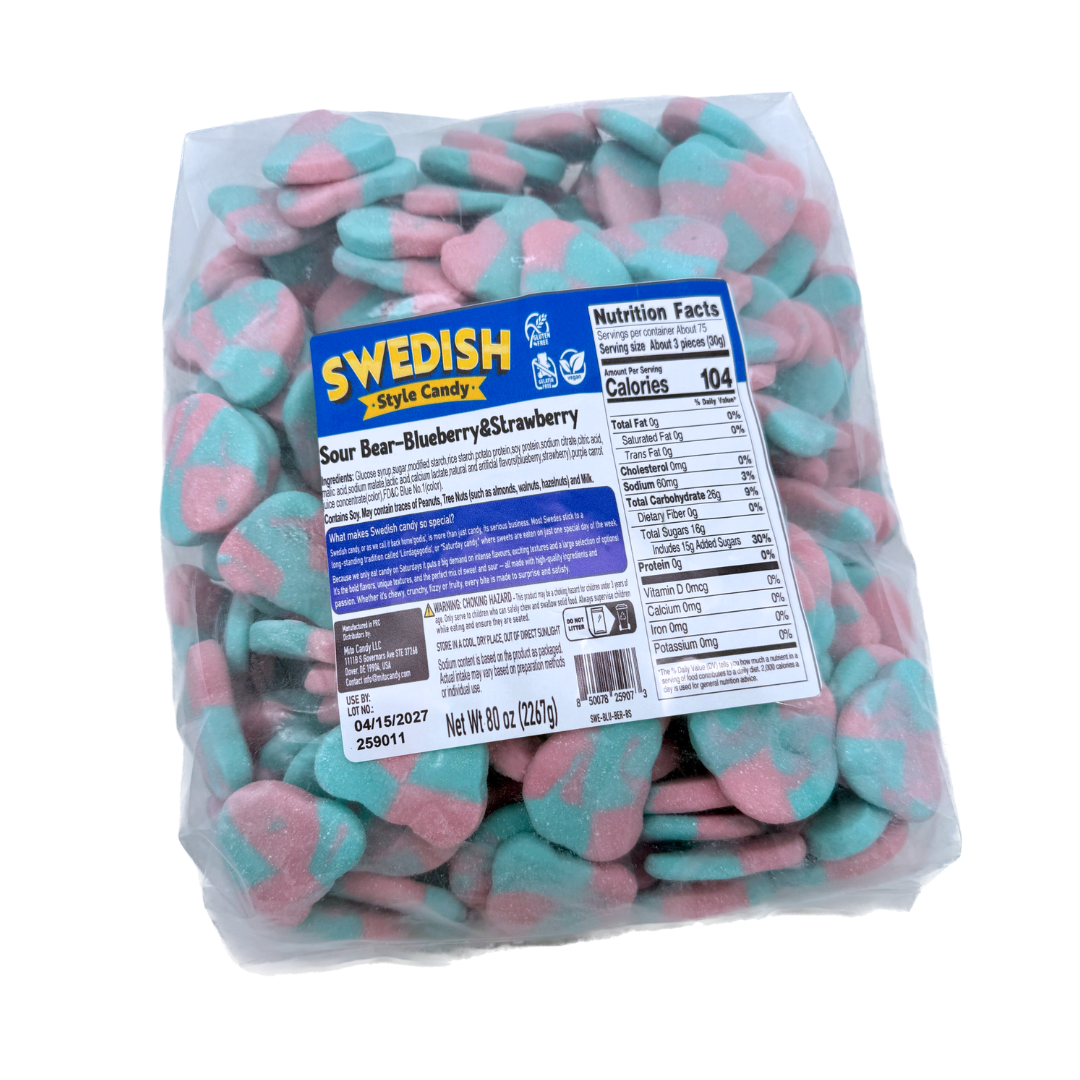 Swedish Style Sour Blueberry and Strawberry Gummy Bears - 5lb