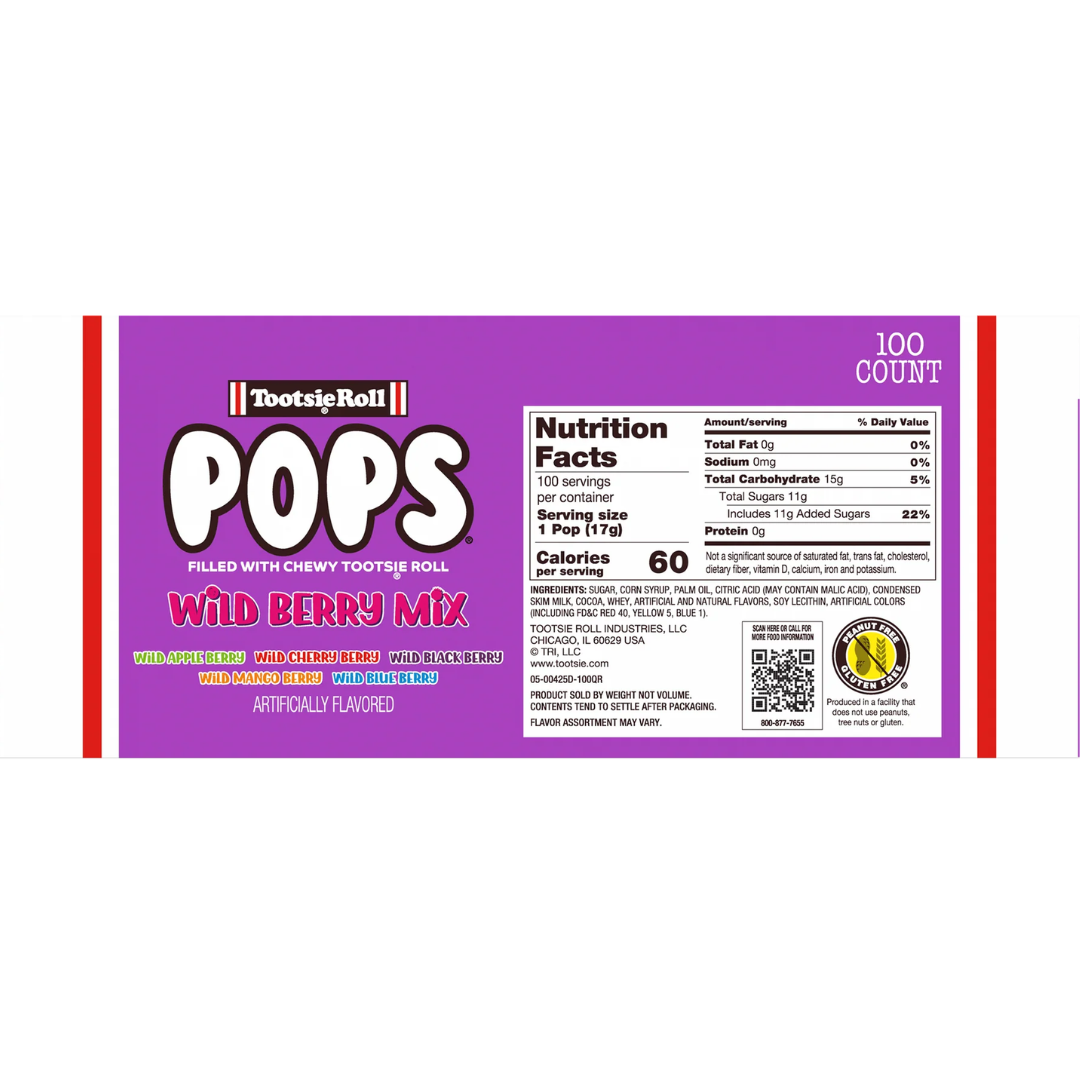 Tootsie Roll Pops Wild Berry Mix - 0.6oz / 100ct