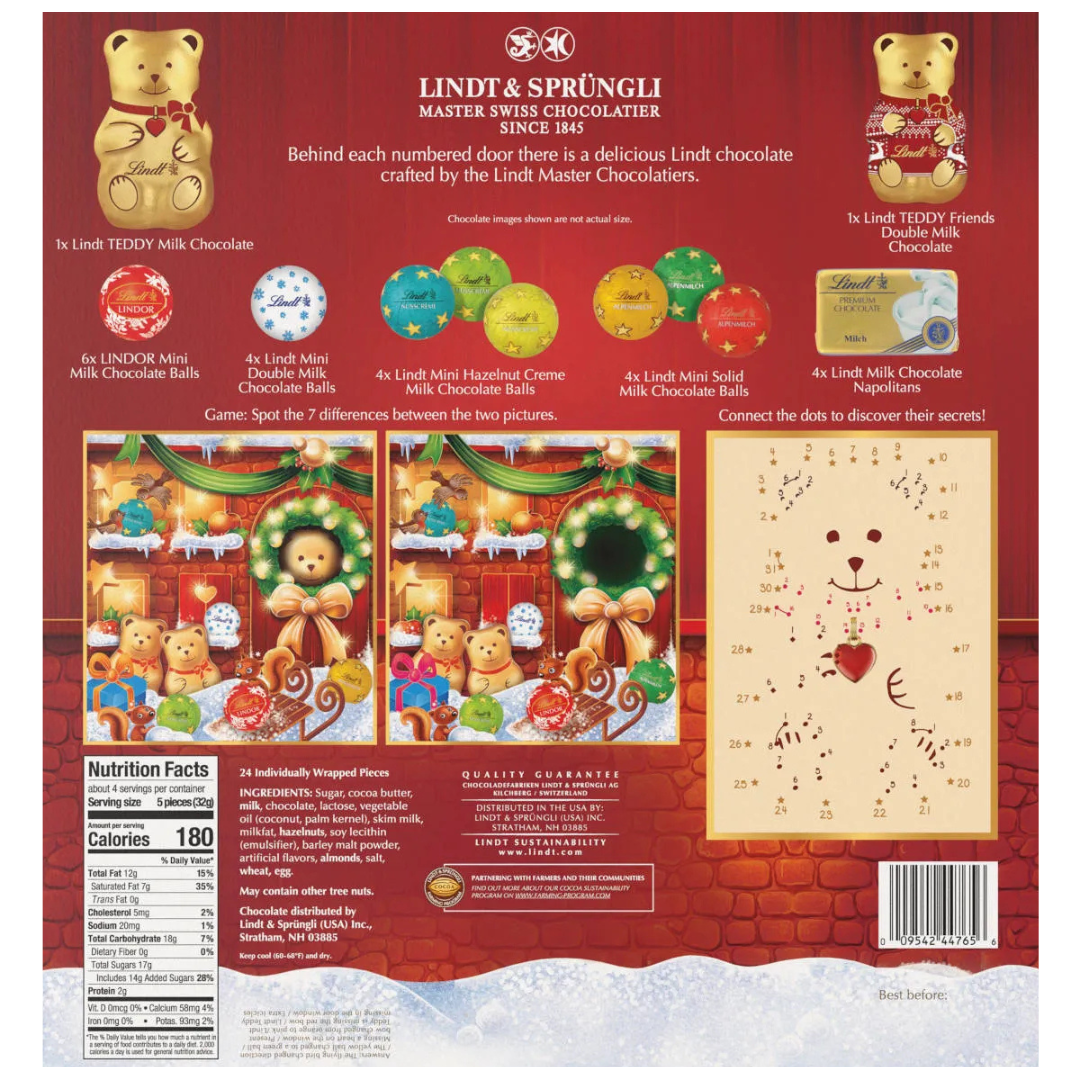 Lindt Holiday Chocolate Teddy Bear Advent Calendar - 4.5oz
