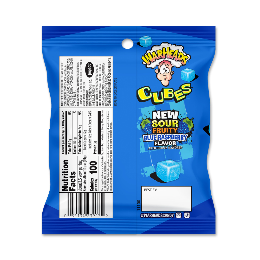 Warheads Sour Blue Raspberry Cubes - 3.5oz