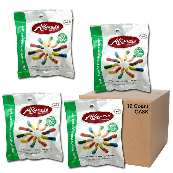 Albanese Mini Sour Gummi Worms 3.5oz 12 Count CASE