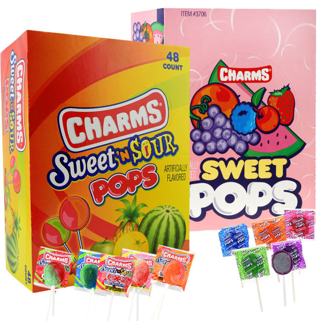 Charms Sweet & Sour or Charms Sweet Lollipops 48ct