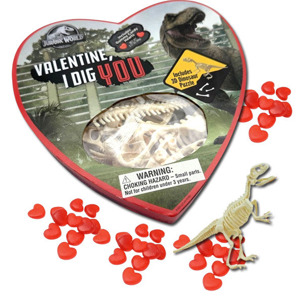 Jurassic Heart Box With 3D Dino Skeleton and candy hearts