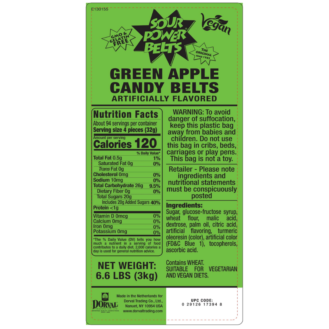 Sour Power Belts Green Apple - 6.6lb