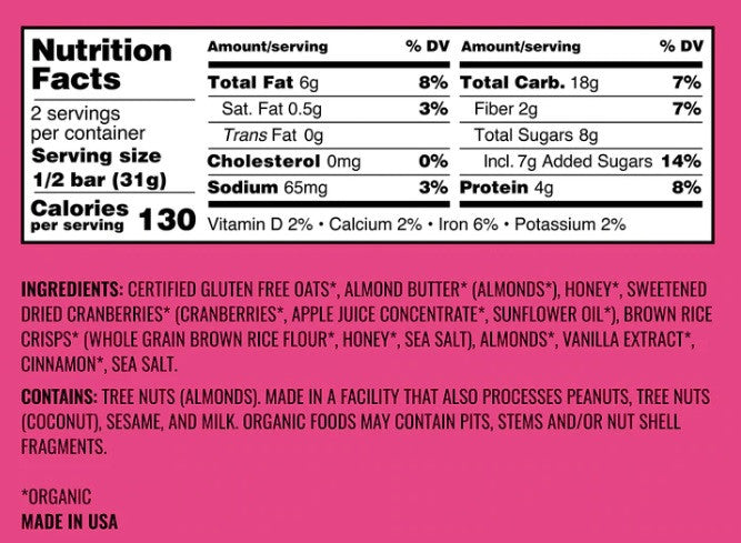 Kate's Oatmeal Cranberry & Almond Bars 12 Count