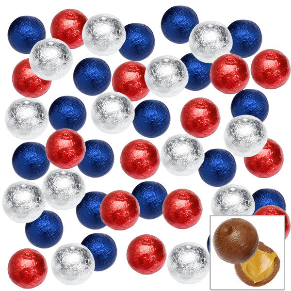 Caramel Chocolate Balls 2lb Bag Red, Blue, Silver