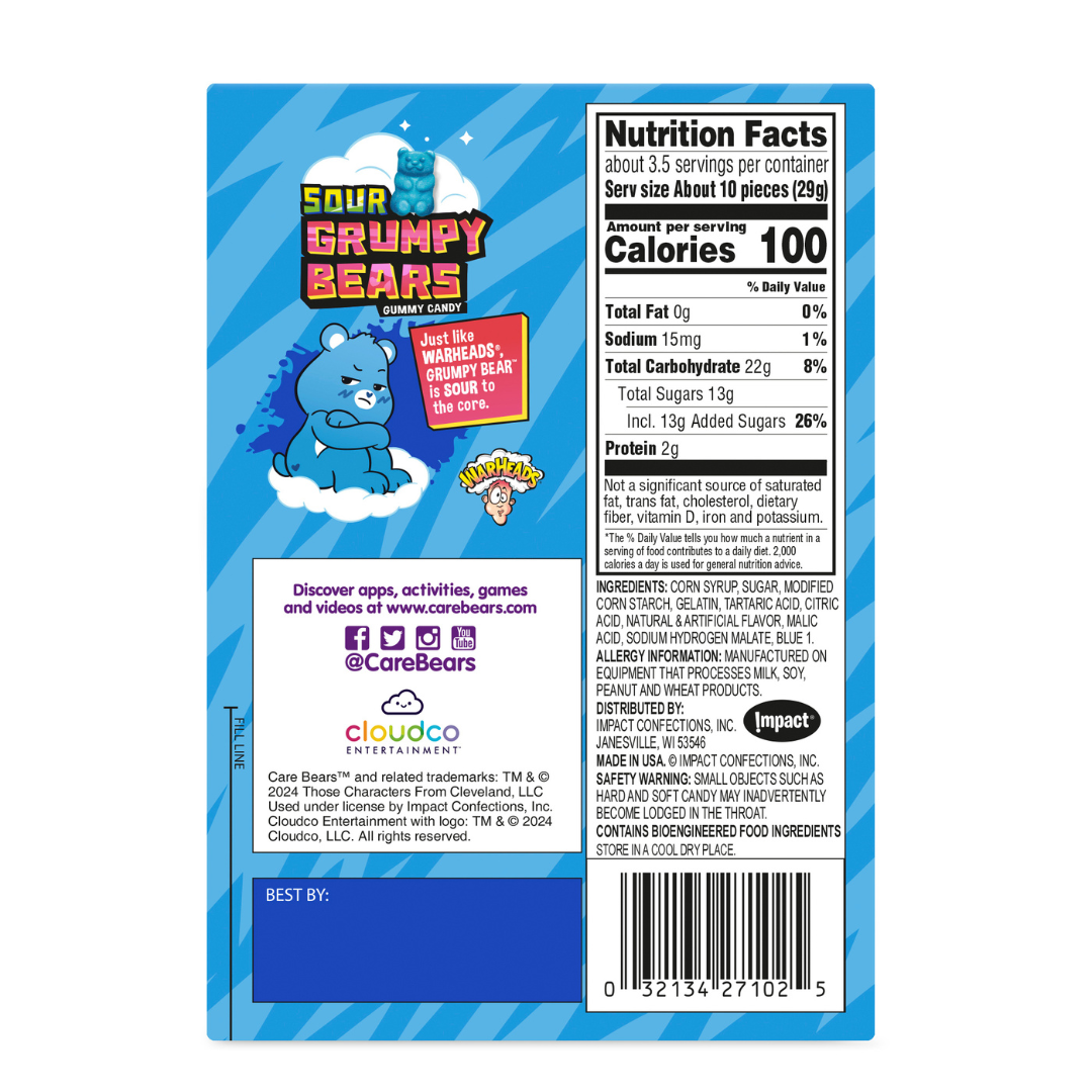Warheads Sour Grumpy Bears Care Bears - 3.5oz