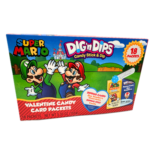 Super Mario Dig 'n Dips Valentine Candy Card Packets - 18ct