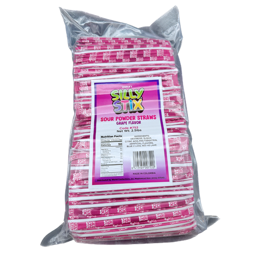 Silly Stix Grape Sour Powder Straws - 2.5lb / 600ct