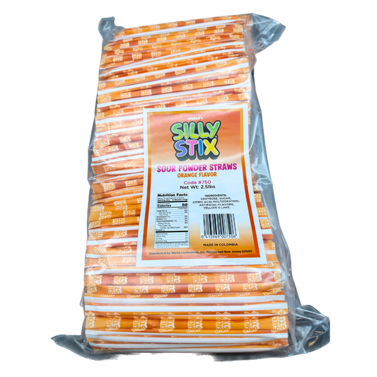 Silly Stix Orange Sour Powder Straws - 2.5lb / 600ct