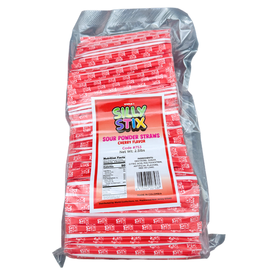 Silly Stix Cherry Sour Powder Straws - 2.5lb / 600ct