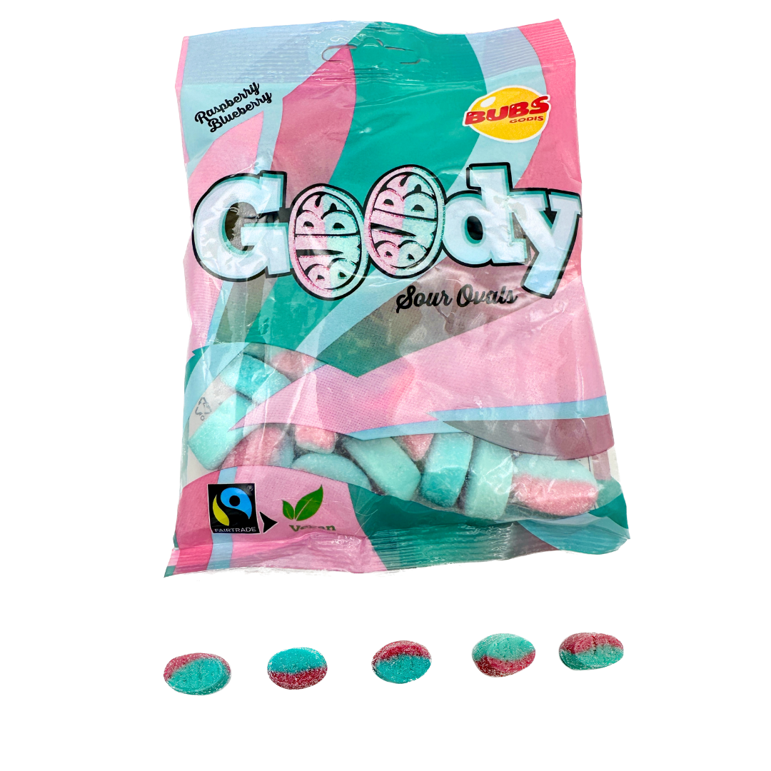 BUBS Goody Raspberry Blueberry Sour Ovals - 90g – Blair Candy Company