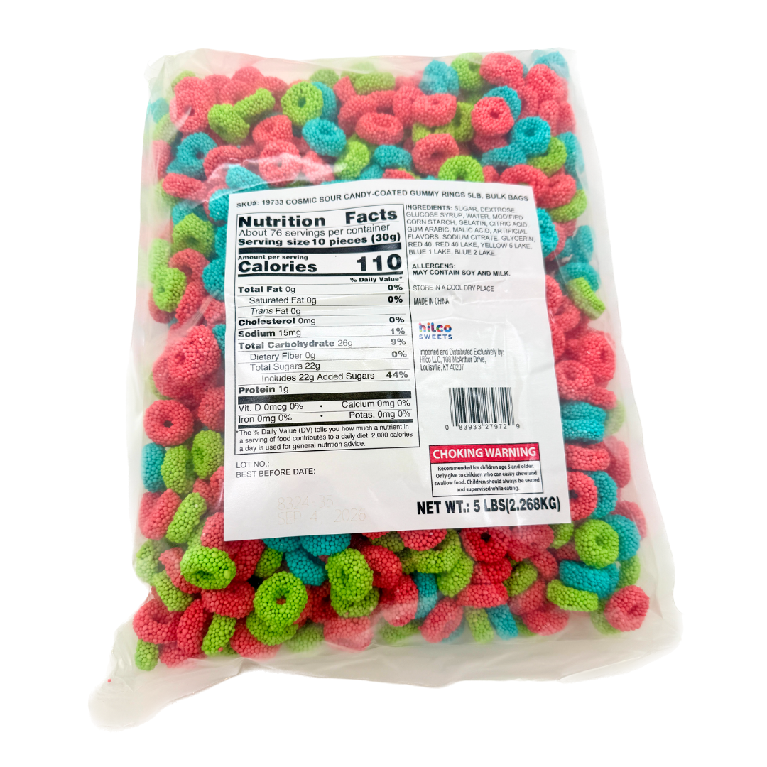 Cosmic Sour Candy-Coated Gummy Rings - 5lb