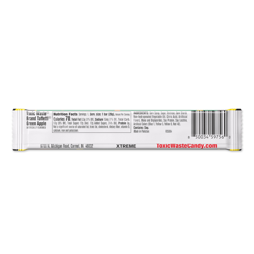 Toxic Waste Green Apple Taffetti Sour Taffy - 0.7oz / 24ct