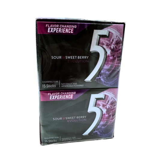 5 Gum Sour Sweet Berry Evolution Sugarfree - 15pc / 10ct