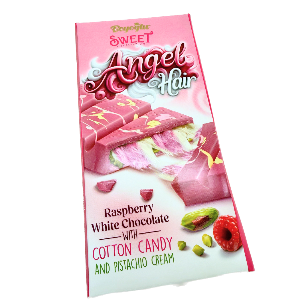 Beyoglu Angel Hair Raspberry White Chocolate Bar - 170g / 6ct