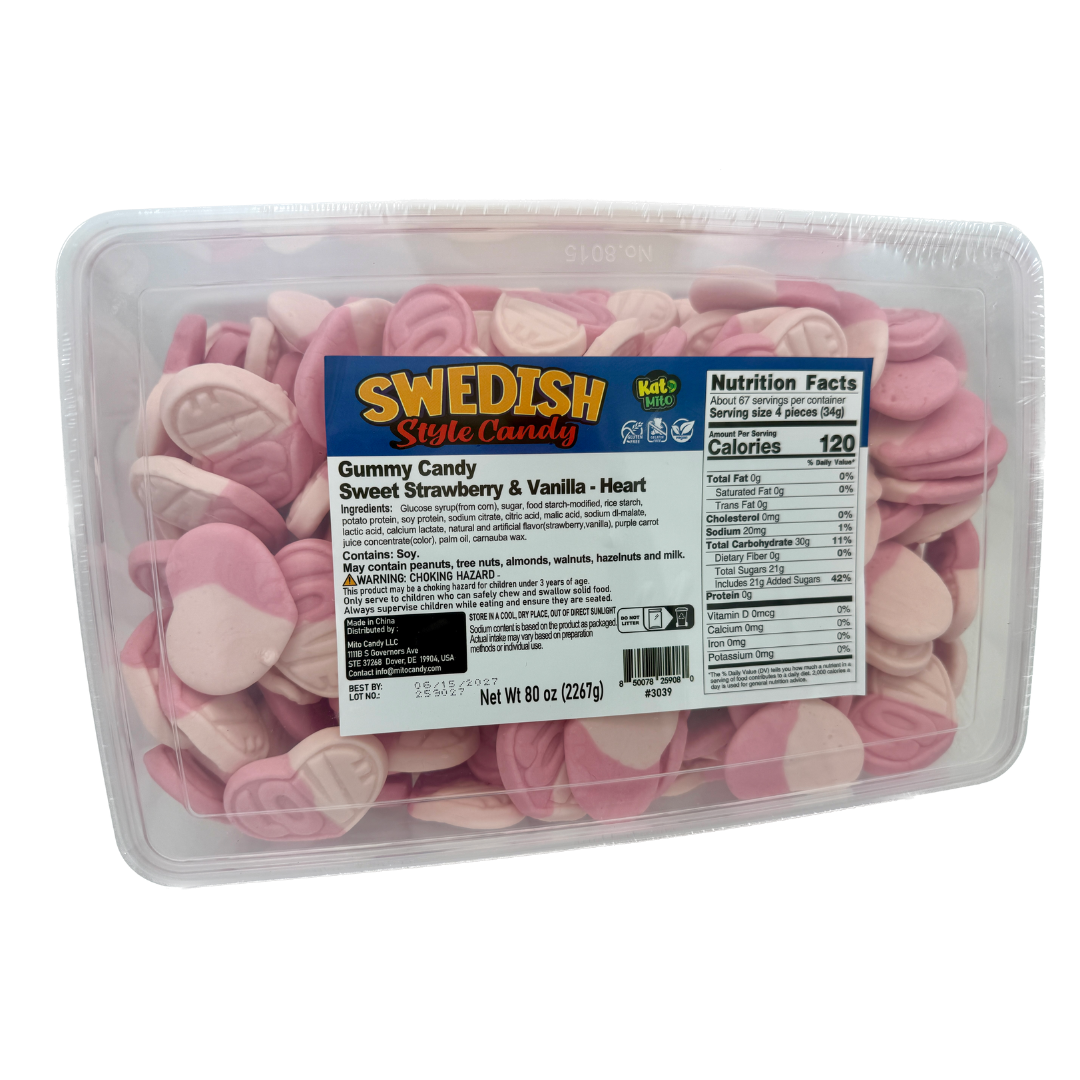Swedish Style Strawberry and Vanilla Gummy Hearts - 5lb