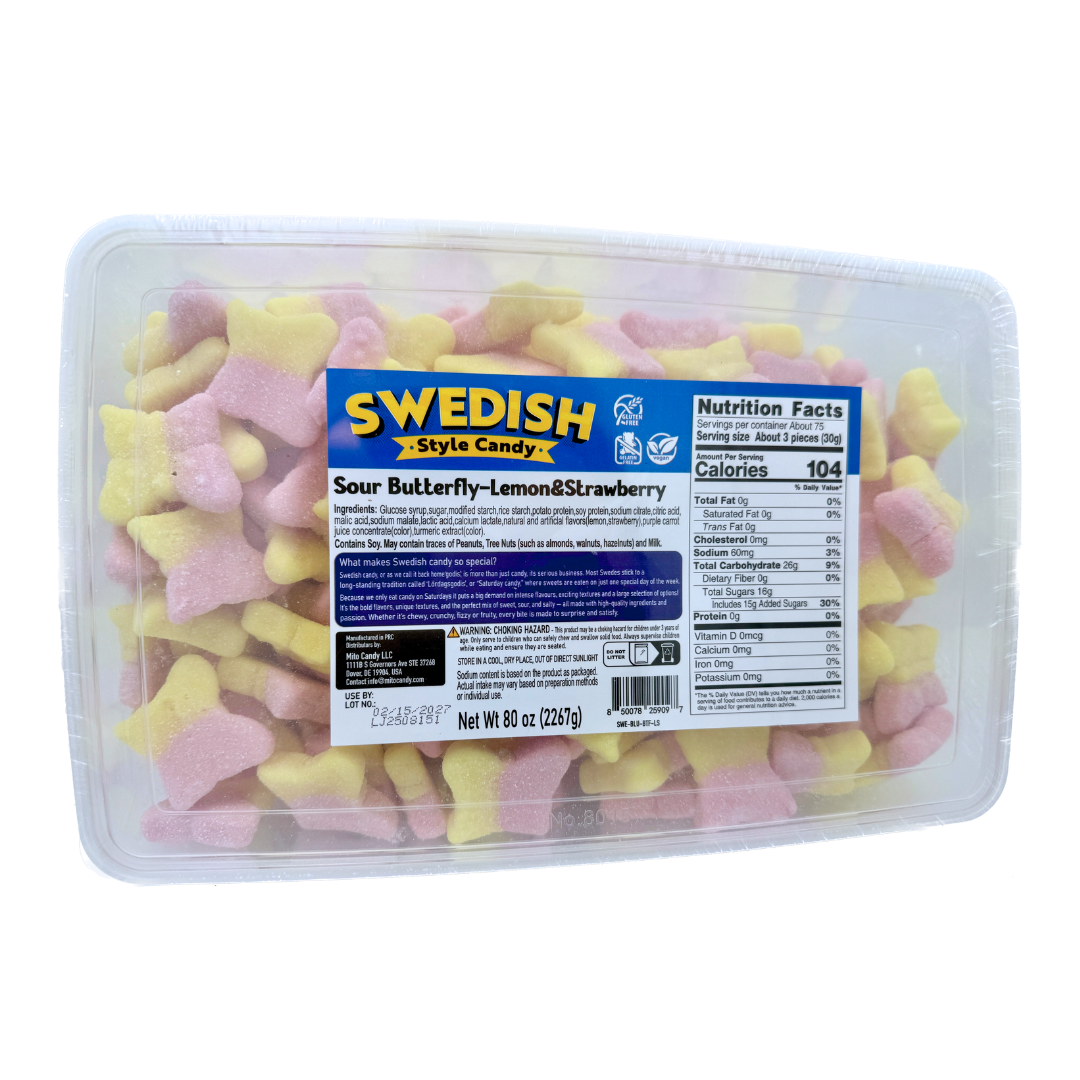 Swedish Style Sour Lemon and Strawberry Gummy Butterflies - 5lb