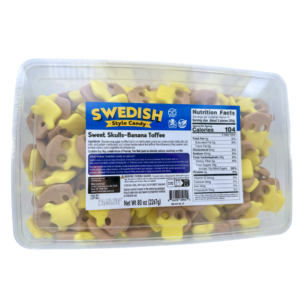 Swedish Style Sweet Banana Toffee Gummy Skulls - 5lb