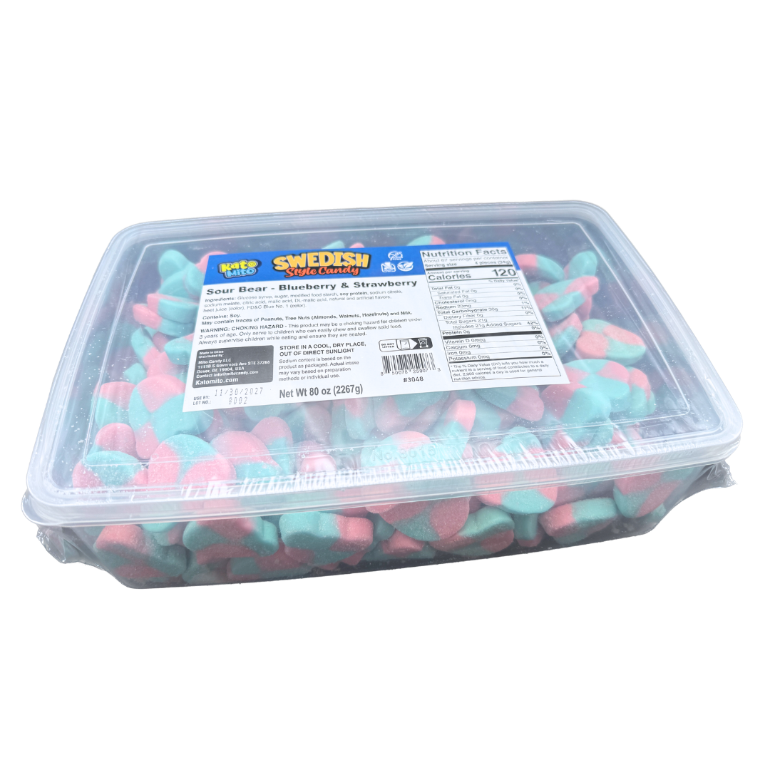 Swedish Style Sour Blueberry and Strawberry Gummy Bears - 5lb