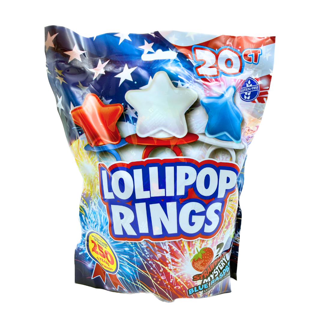 Red, White, and Blue Star Lollipop Rings - 20ct