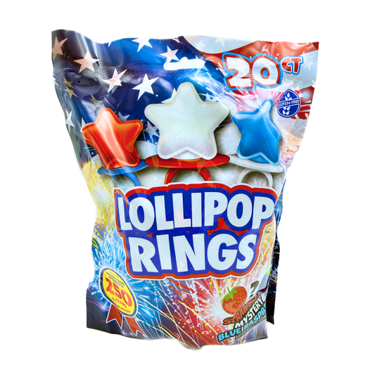 Red, White, and Blue Star Lollipop Rings - 20ct