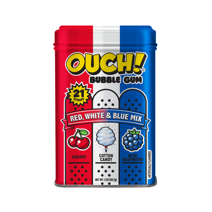 Ouch! Red, White and Blue Mix Bubble Gum - 2oz / 12ct