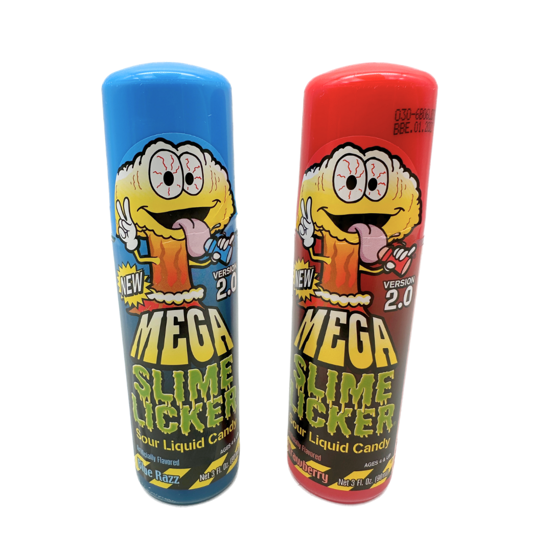 Toxic Waste Mega Slime Licker 2.0 Blue Razz and Strawberry Liquid Sour Candy - 3oz / 12ct