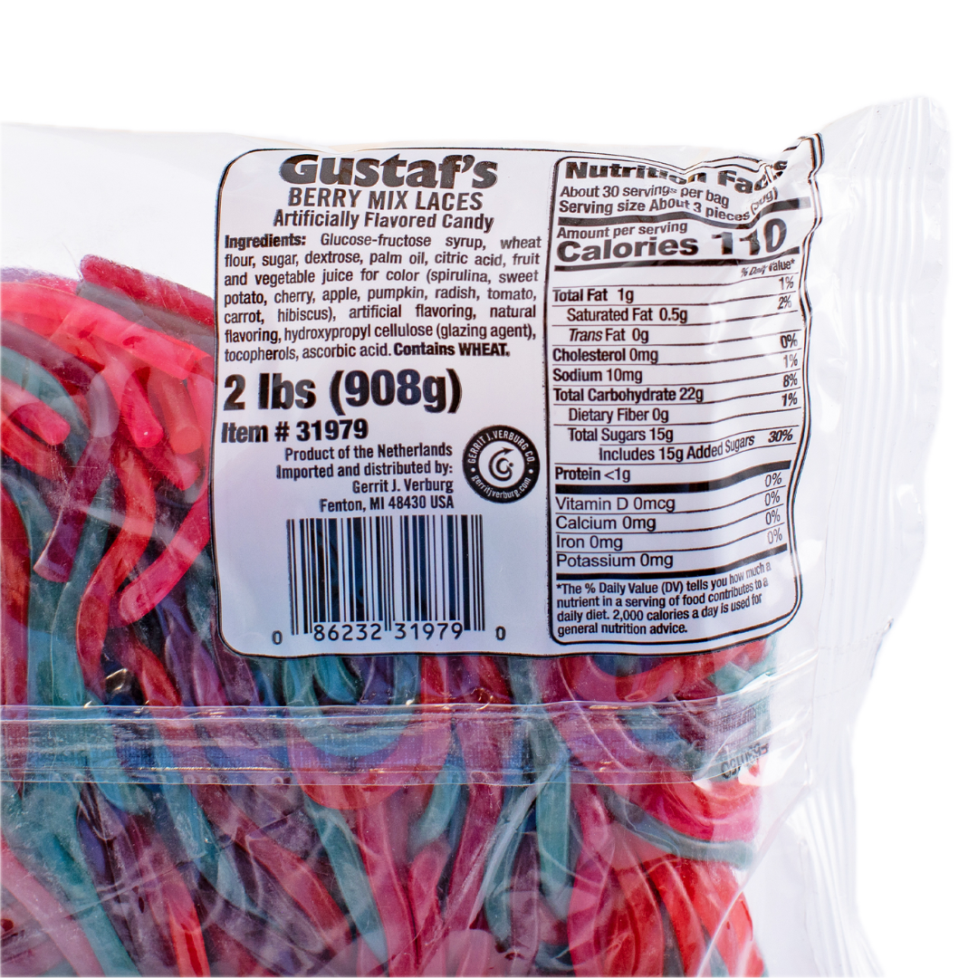 Gustaf's Very Berry Mix Laces Shoestring Licorice - 2lb