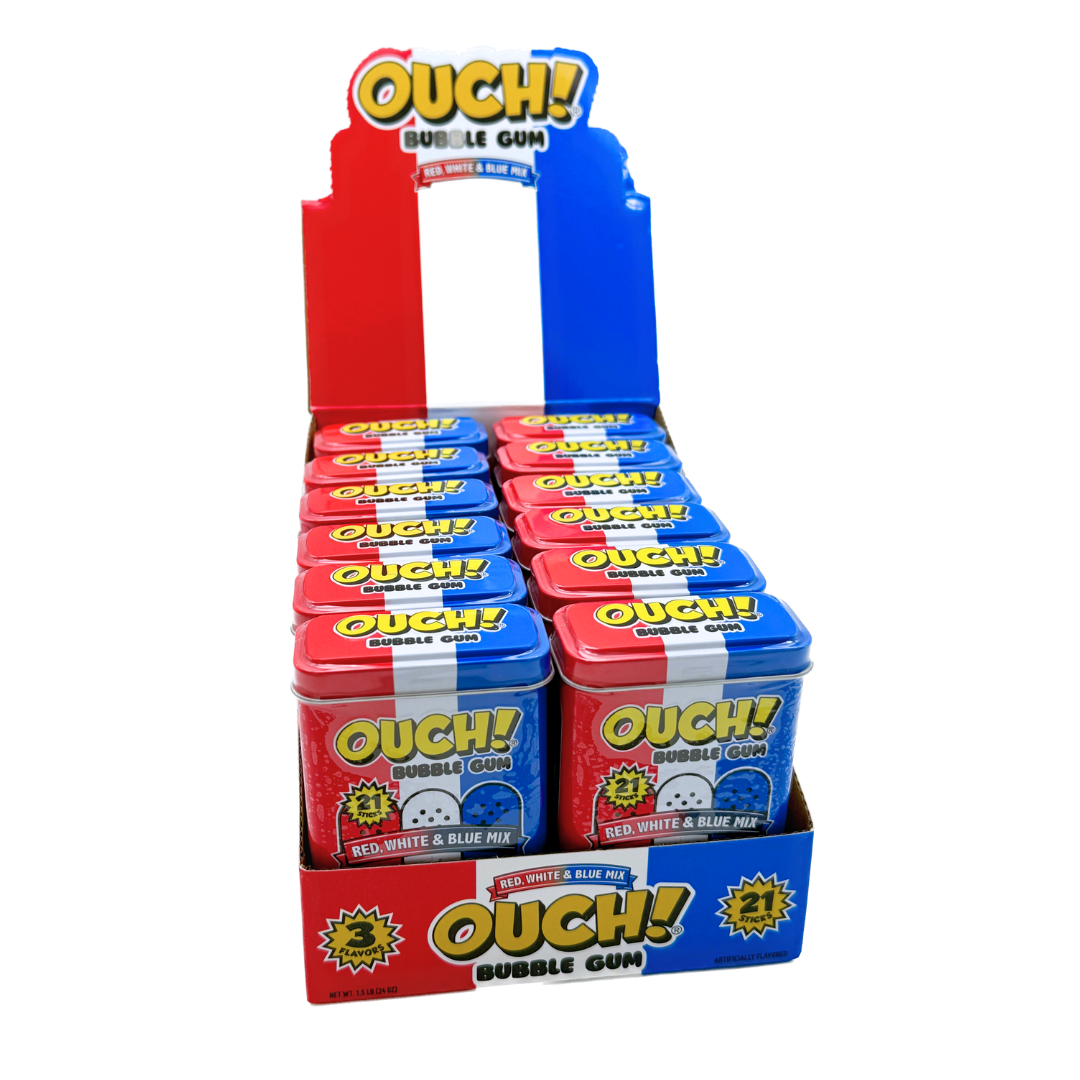 Ouch! Red, White and Blue Mix Bubble Gum - 2oz / 12ct