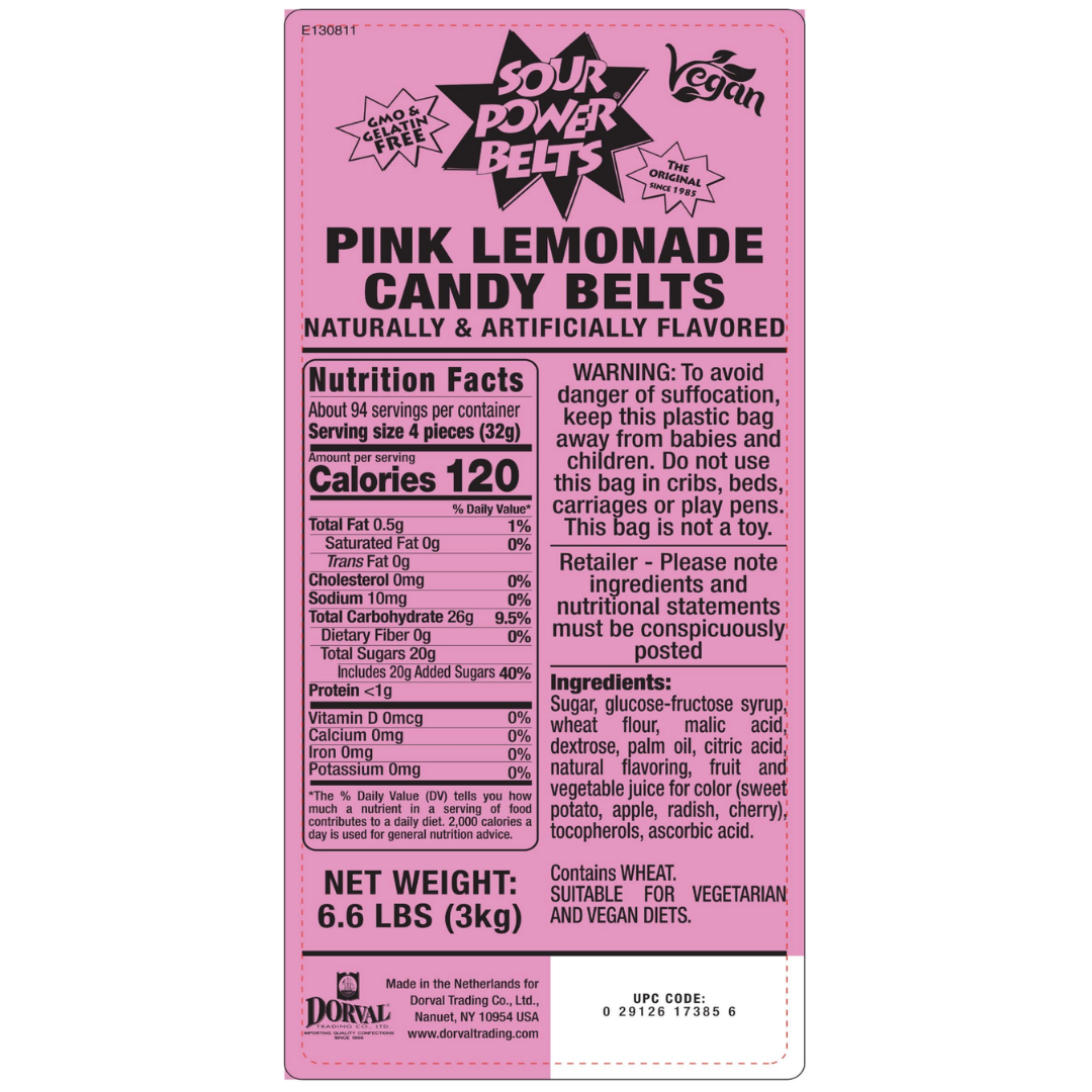 Sour Power Belts Pink Lemonade - 6.6lb
