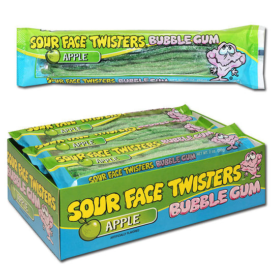 Sour Face Twisters Gum Apple 12 Count
