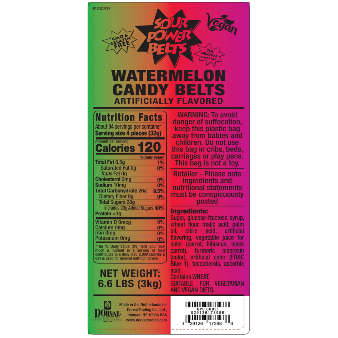 Sour Power Belts Watermelon - 6.6lb
